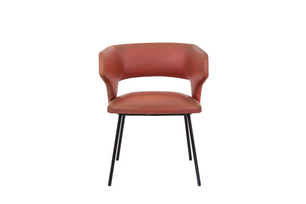 Fauteuil en skaï orange et métal laqué noir, années 1950