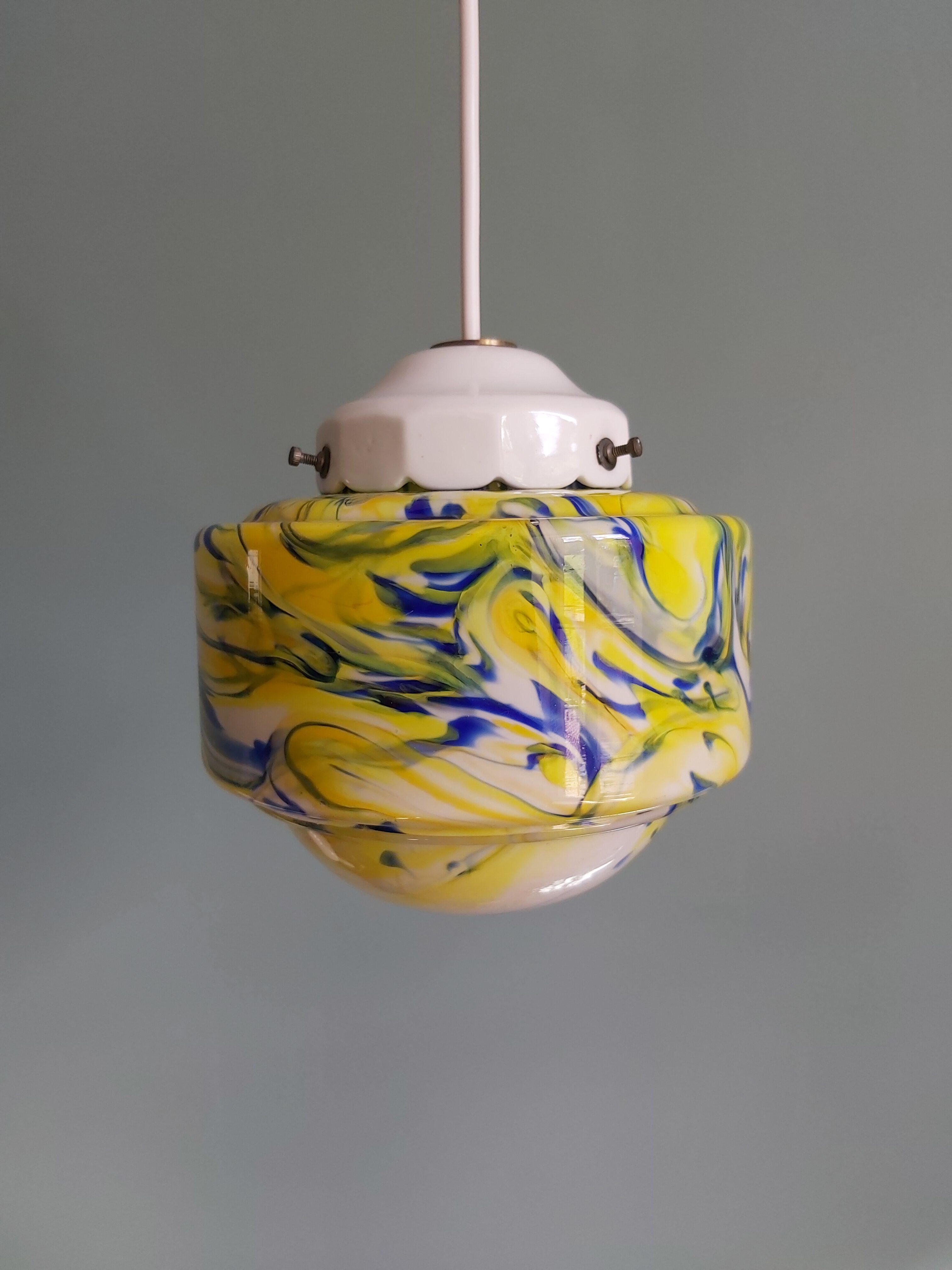 Multicolored veined opaline pendant lamp, 60s