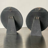 Antique pair of black wooden oval frames each 16.5 cm x 13 cm