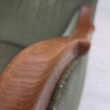 1960s, Danish highback armchair, green furniture velour, teak wood.