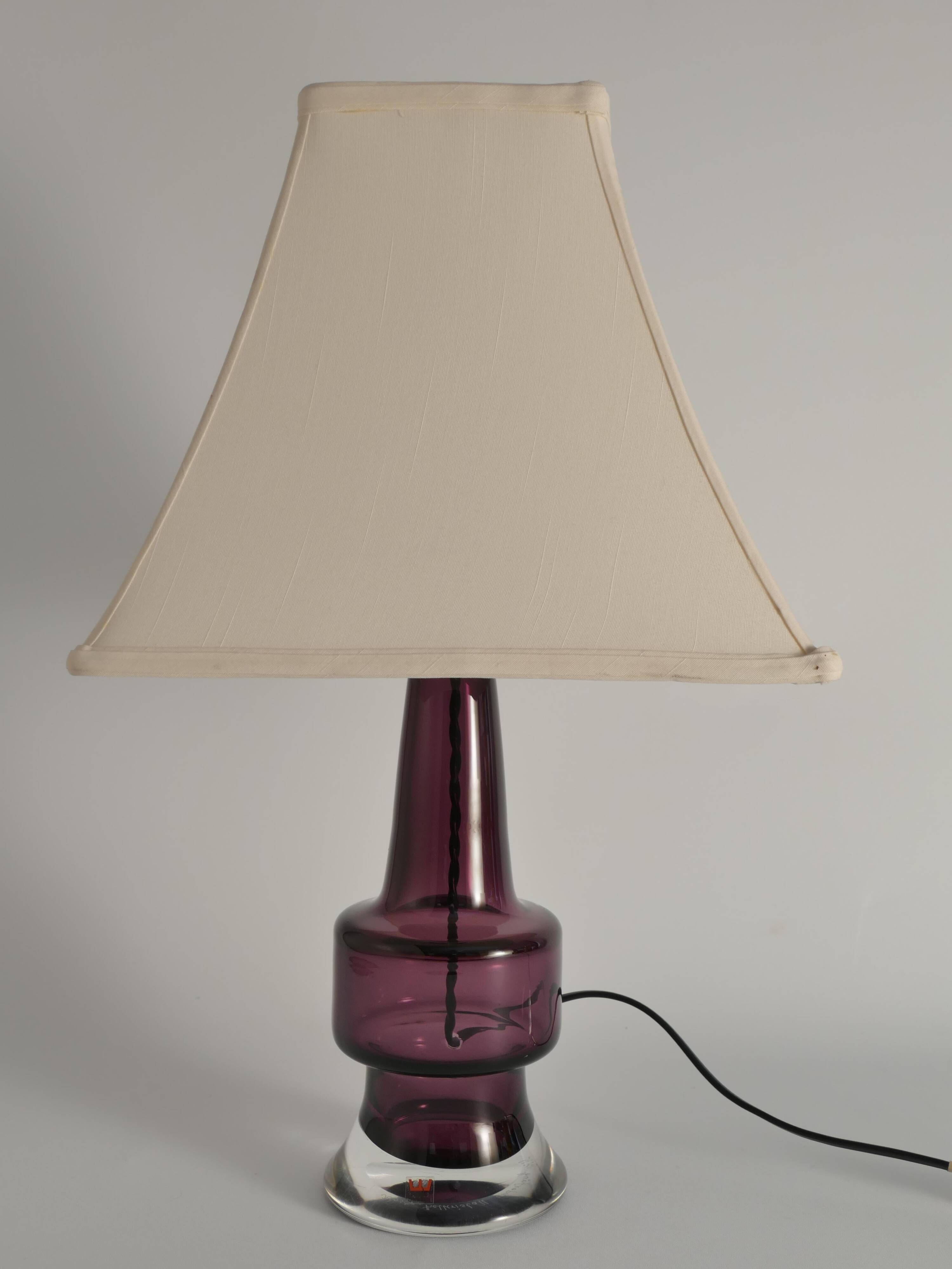 Mid-Century Modern Purple Chrystal Glass Table Lamp by Kosta 1960s
