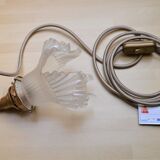Frosted glass deco stroller, floral art deco walking lamp - beige cord
