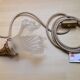 Frosted glass deco stroller, floral art deco walking lamp - beige cord
