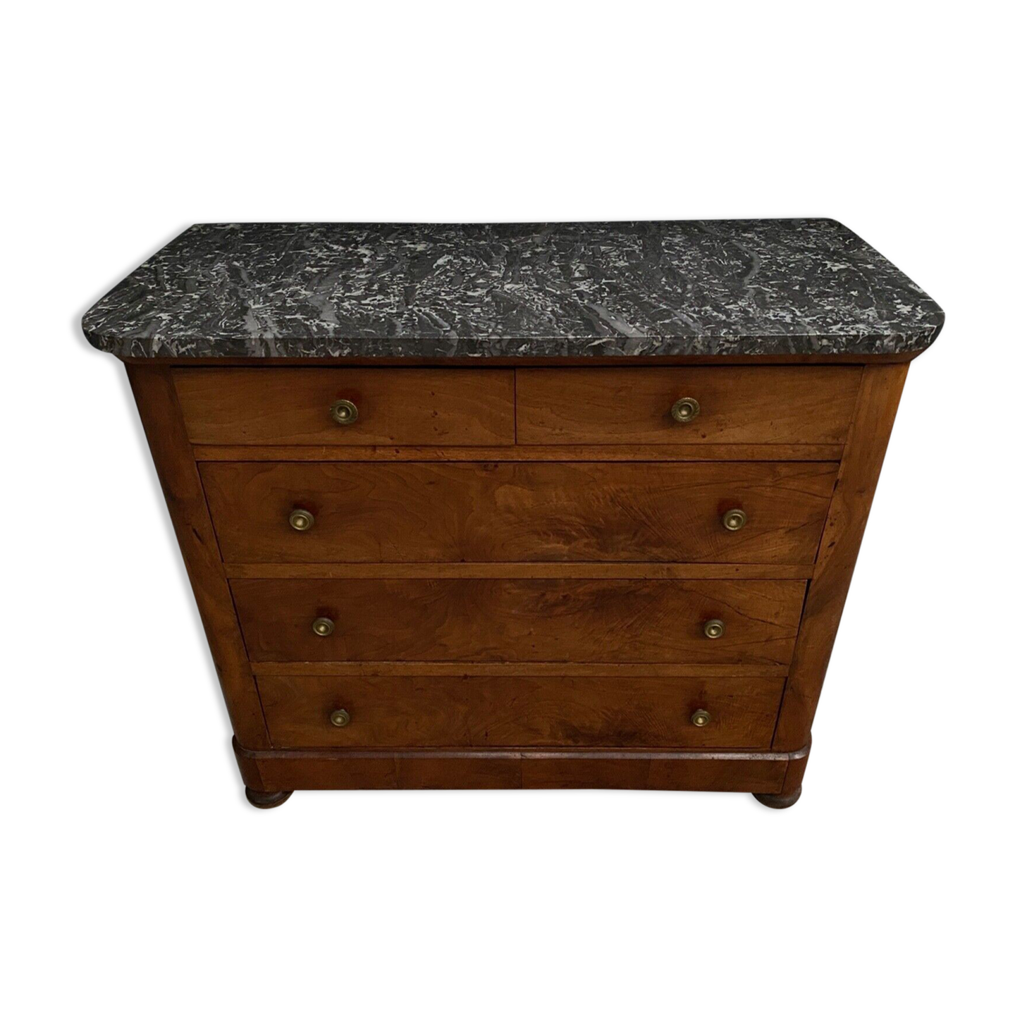 Chest of drawers walnut 5 drawers Louis Philippe 1900 marble of Sainte-Anne