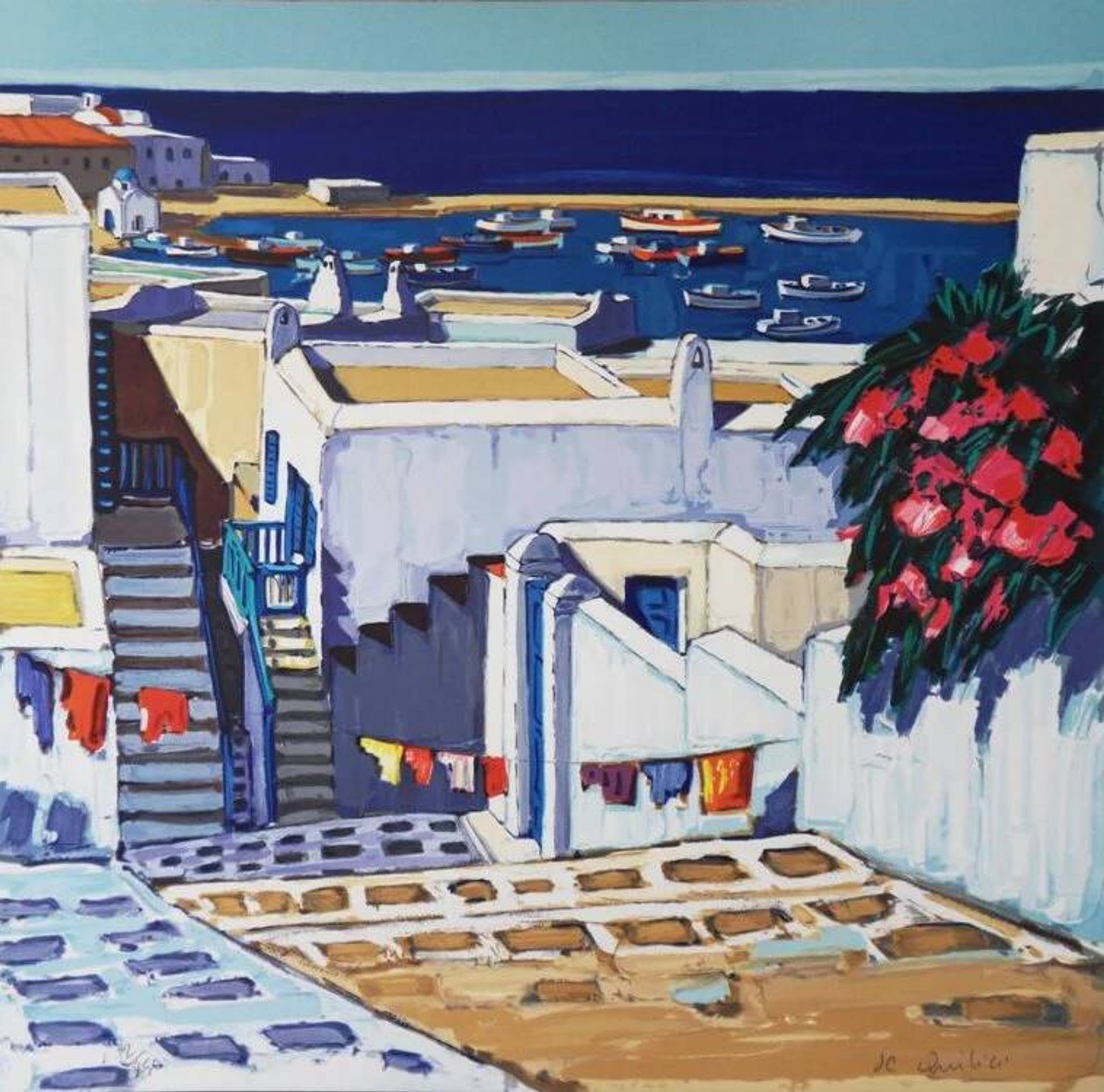 Jean Claude Quilici: Summer in Mykonos, original signed lithograph
