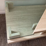 Vintage travertine and glass coffee table