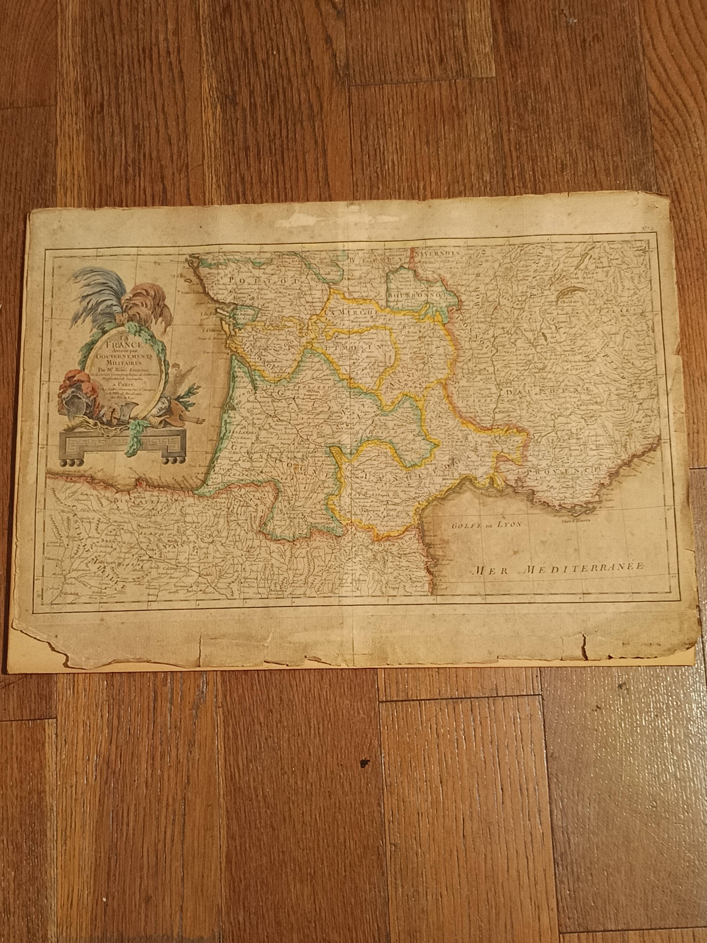 Original antique map, 18th century, Rizzi Zannoni / Lattré, coloured