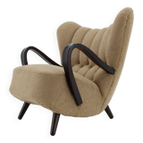 1940s Restored  Wing Armchair in Boucle Fabric ,Czechoslovakia
