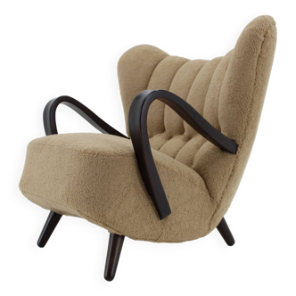 Fauteuil restauré des années 1940 en tissu boucle, Tchécoslovaquie