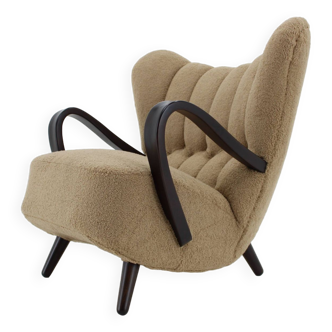 1940s Restored  Wing Armchair in Boucle Fabric ,Czechoslovakia