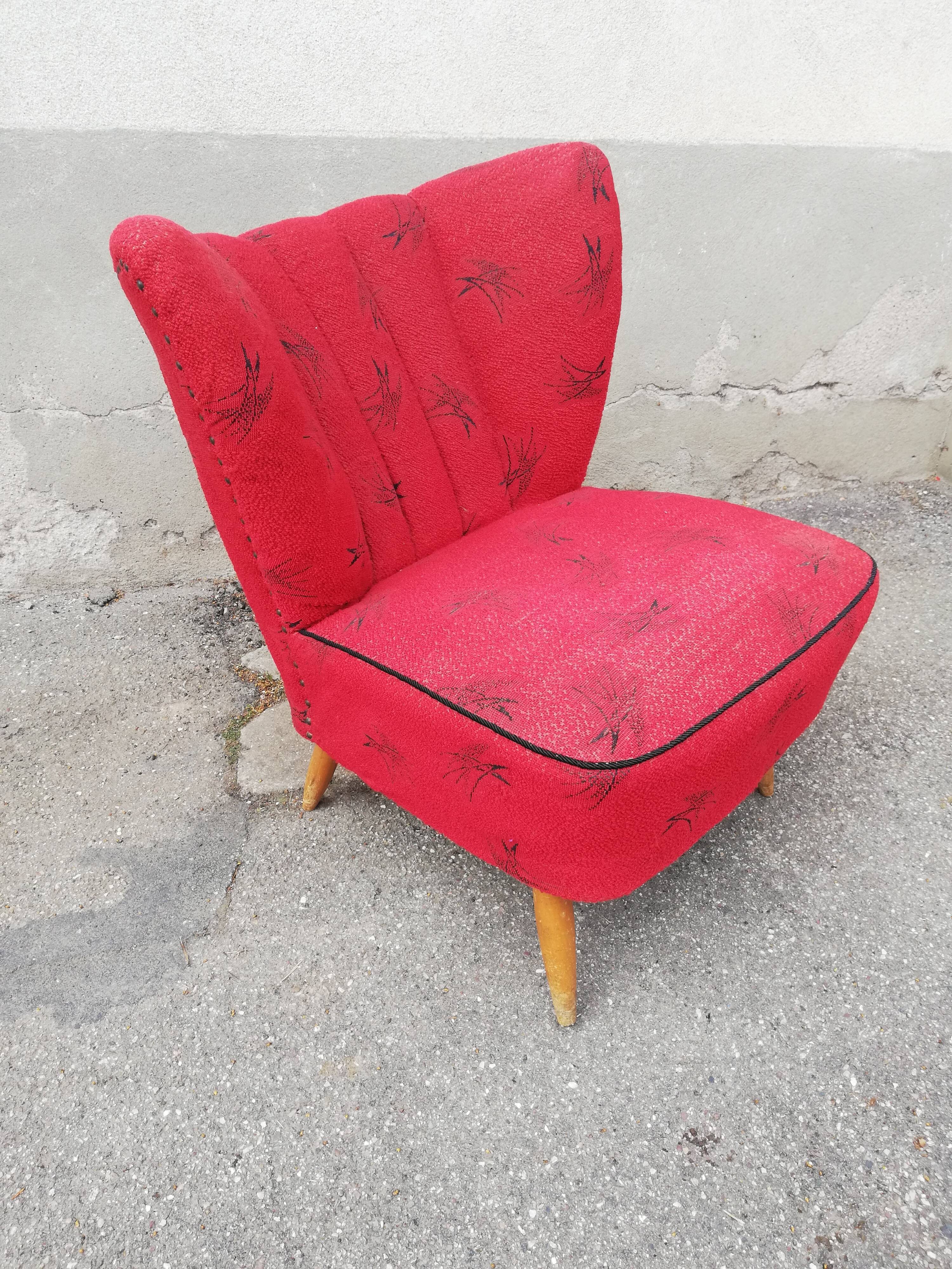 Fauteuil cocktail tissu rouge