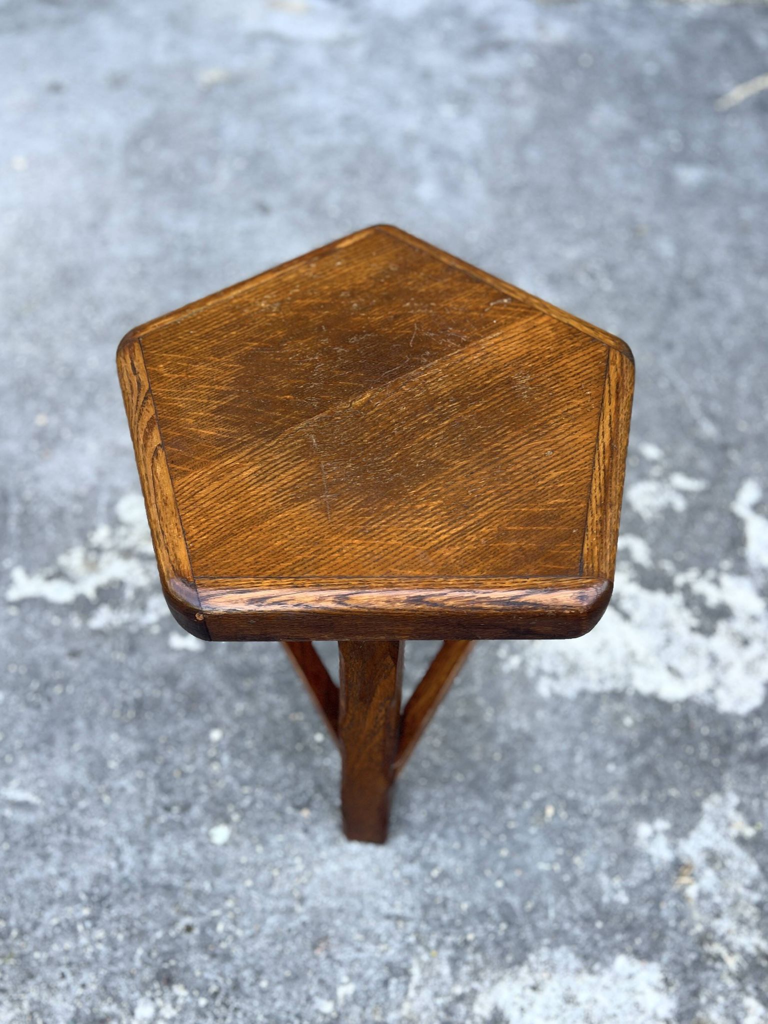 Vintage Brutalist Solid Wood Low Stool