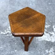 Vintage Brutalist Solid Wood Low Stool