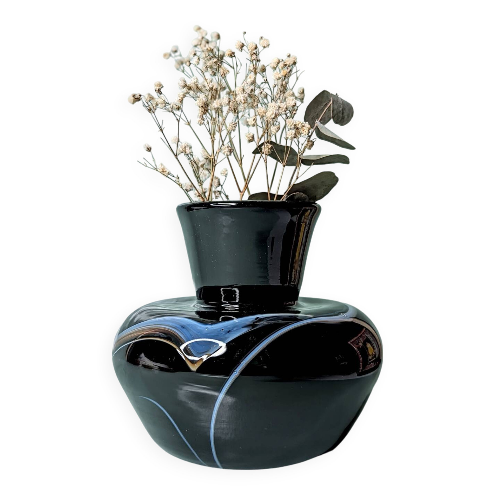 Vase Verrerie de Maure - Vieil black and scrolls