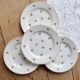 4 vintage dessert plates ceramic red patterns