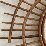 Vintage 1960s sun mirror rattan wicker ORTF spiral design - 68 x 52 cm
