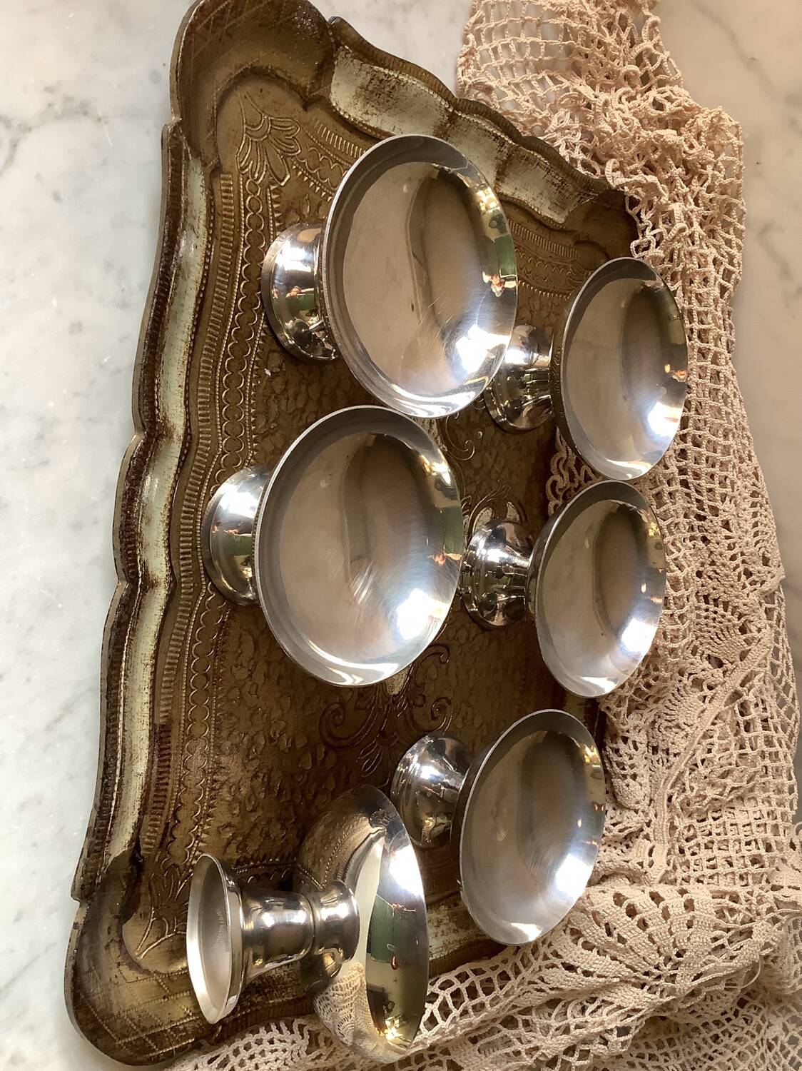 6 stainless steel cups by Guy Degrenne, 1970s