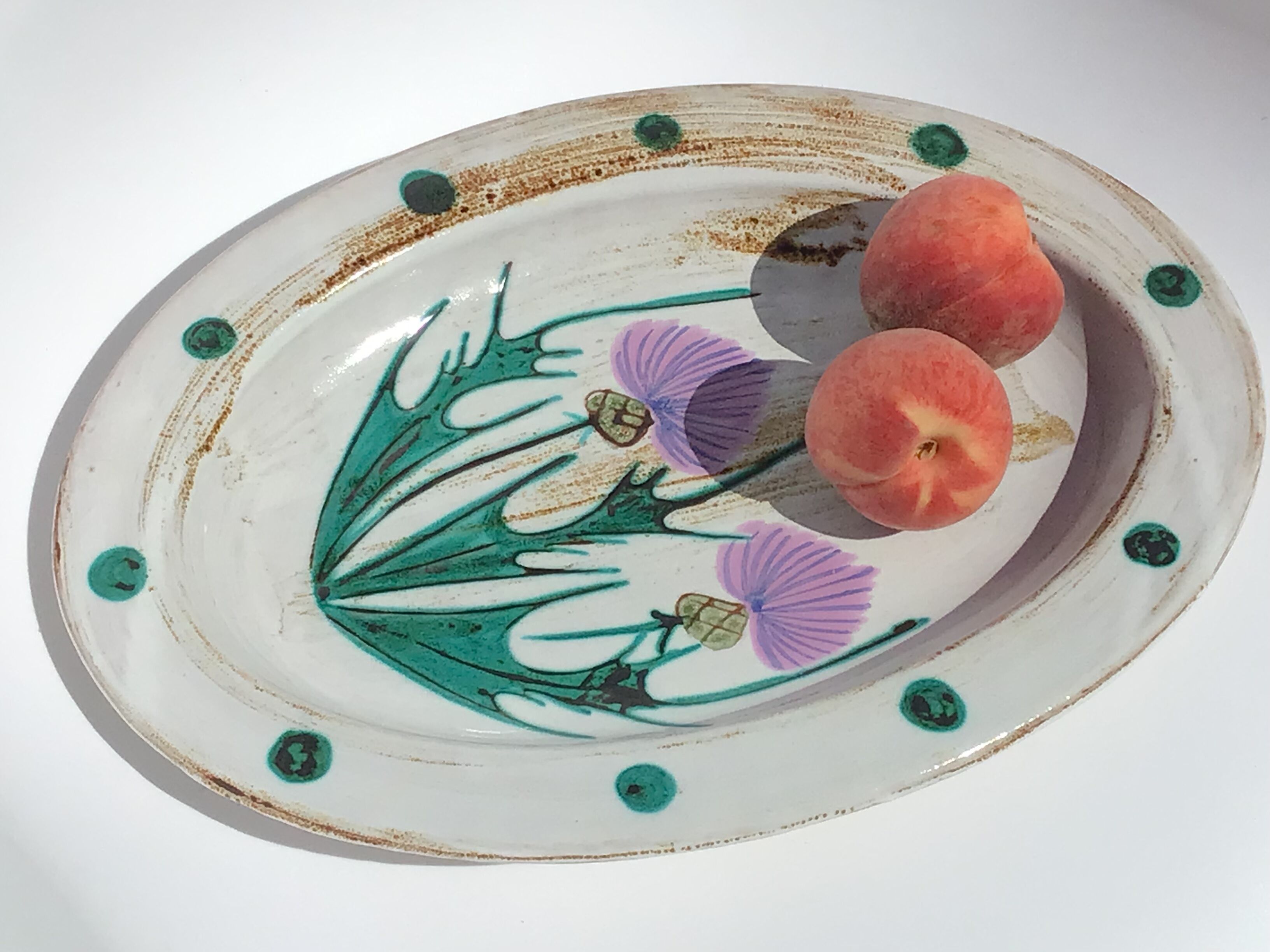 Oval dish Vallauris handmade thistles