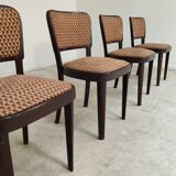 Lot de 4 chaises Thonet art déco 1930, tissu et noyer