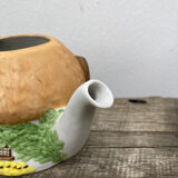 Homemade English teapot in glazed porcelain and Staffordshire biscuit - Christopher Wren cottages slip