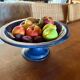 Vintage blue fruit bowl 1980s enamelled stoneware