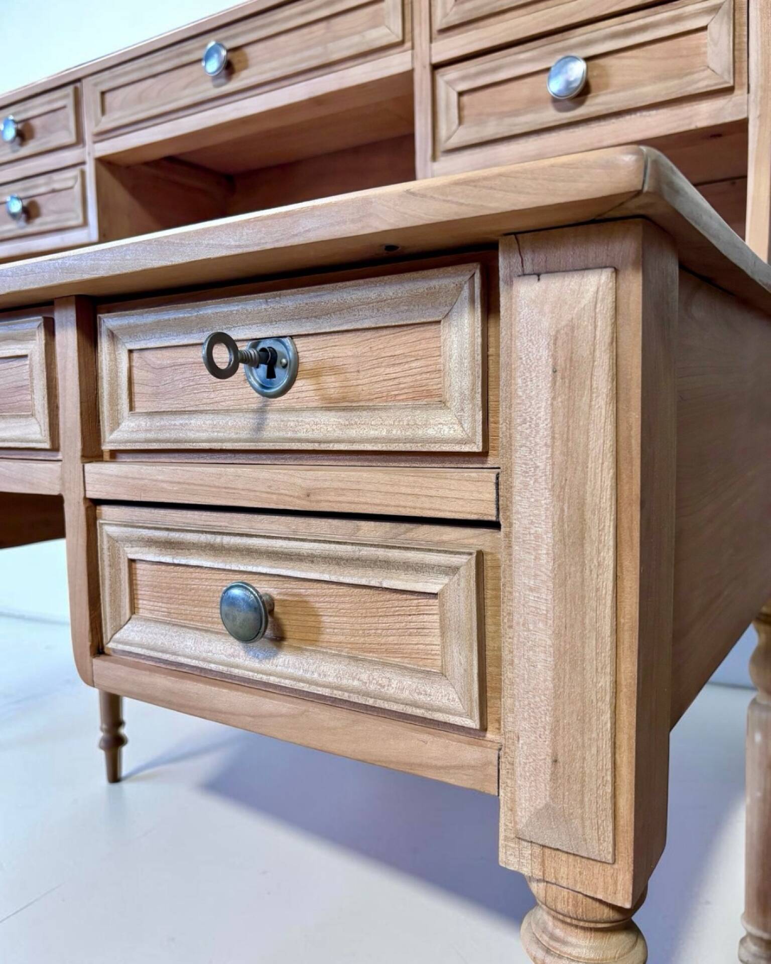 Louis XVI style graduated desk in solid cherry wood, renovated.
