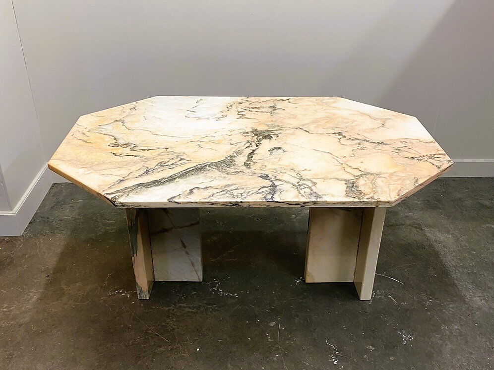 Blush pink octagonal Italian marble dining table 1970s - Italian stone dining table