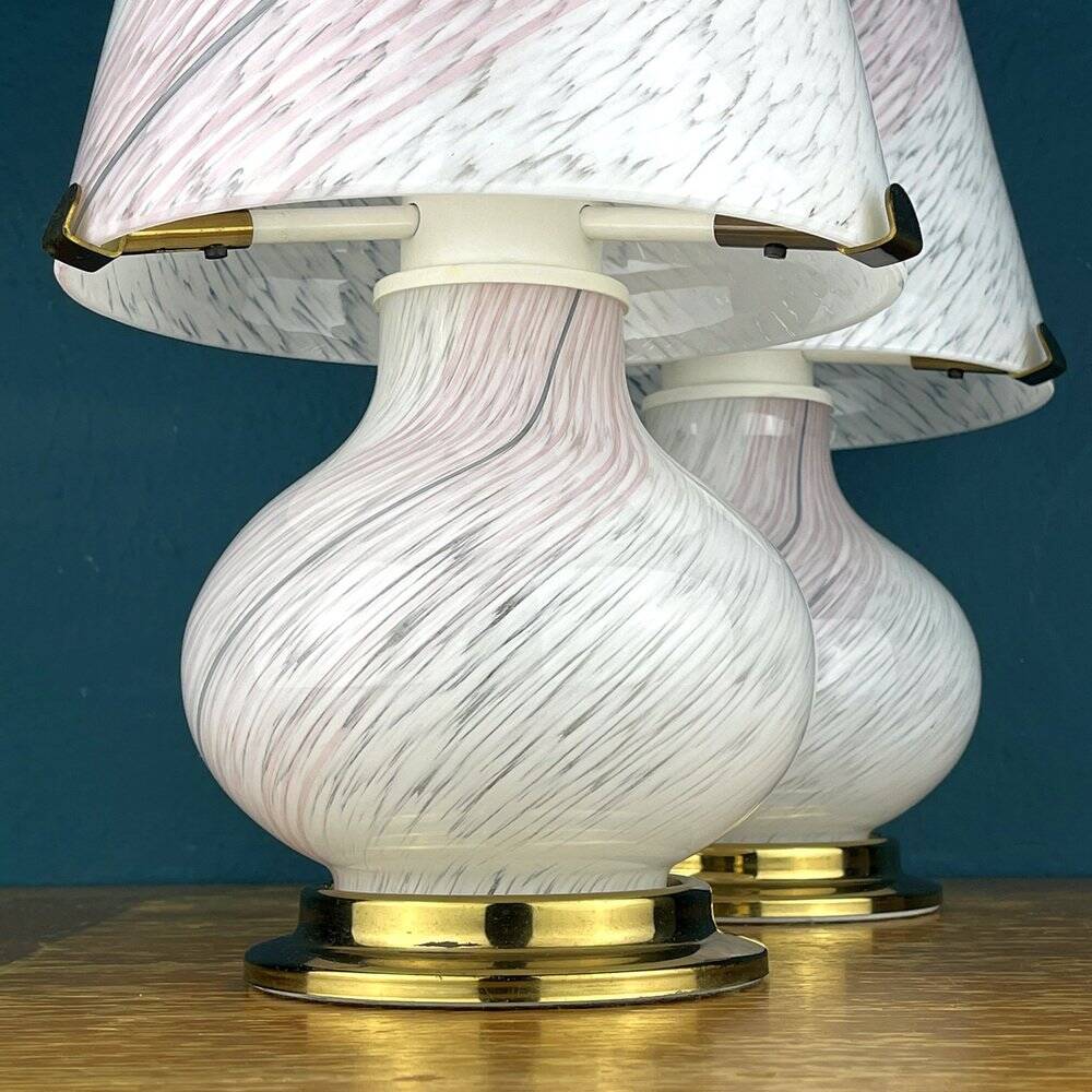Mushroom table lamps in Murano glass, Italy, 1970s, set of 2