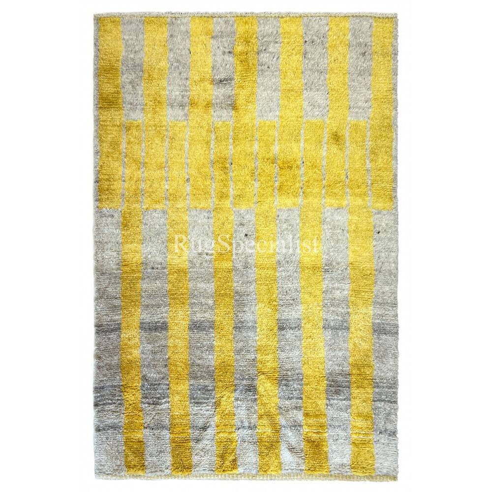 Handmade "Tulu" Rug in Yellow & Gray, 100% Wool, Custom Options Available
