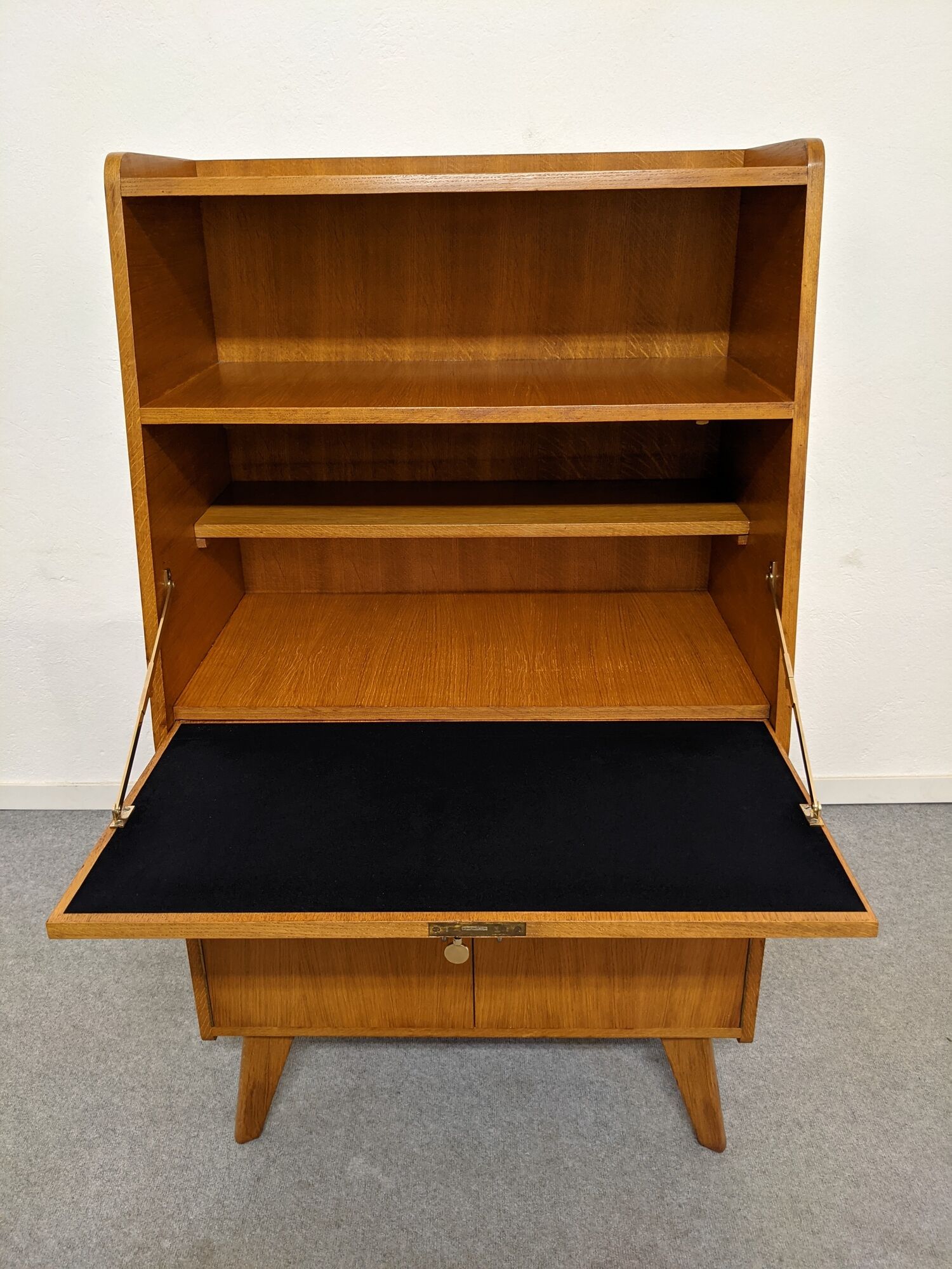 Secretary wooden and rattan office of the 50s/60s