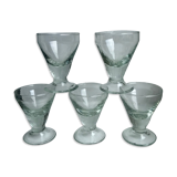 Set of 5 white wine glasses in molded glass and thick bottom 20s