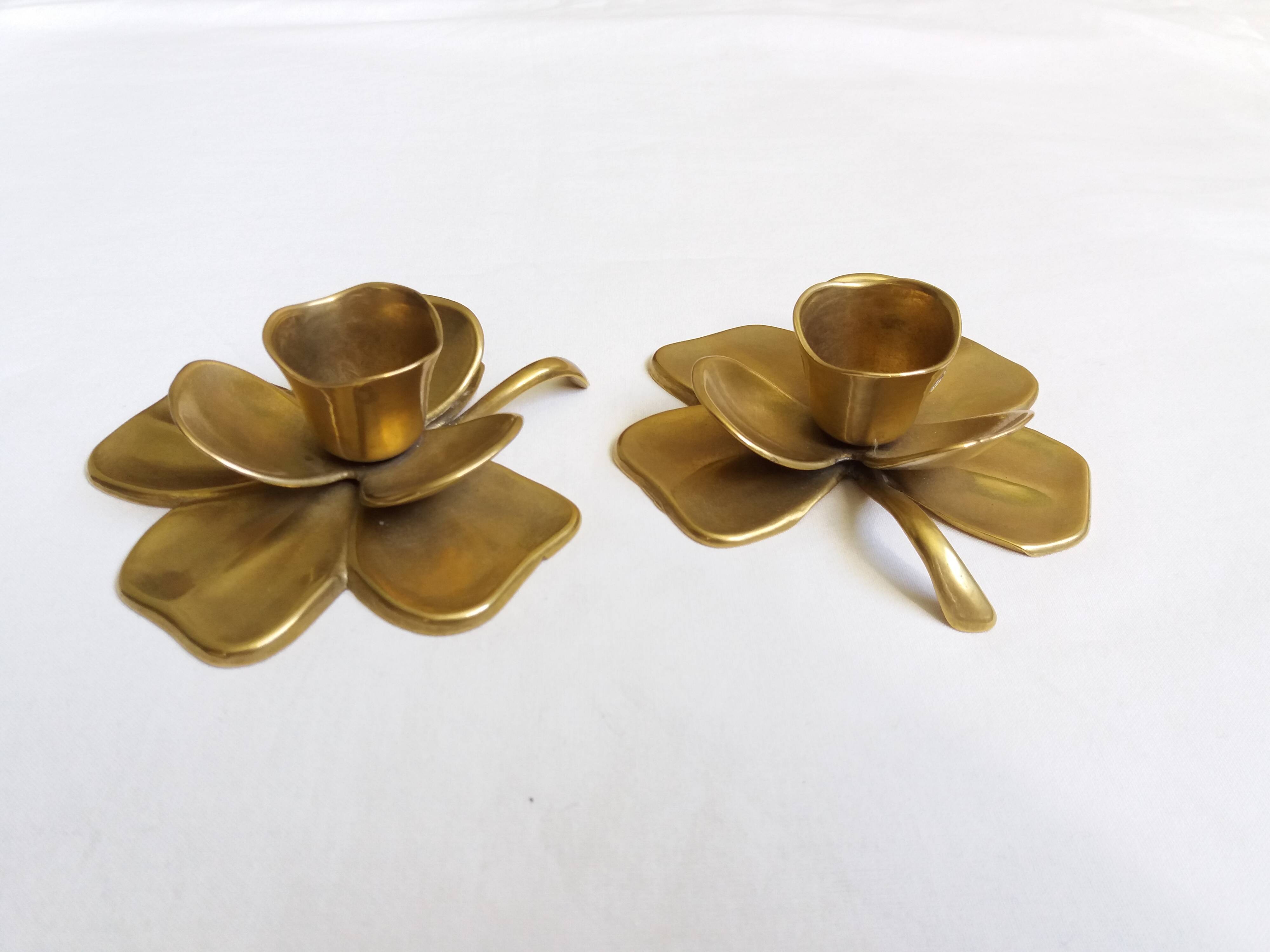 Bougeoirs fleur trefle en  laiton