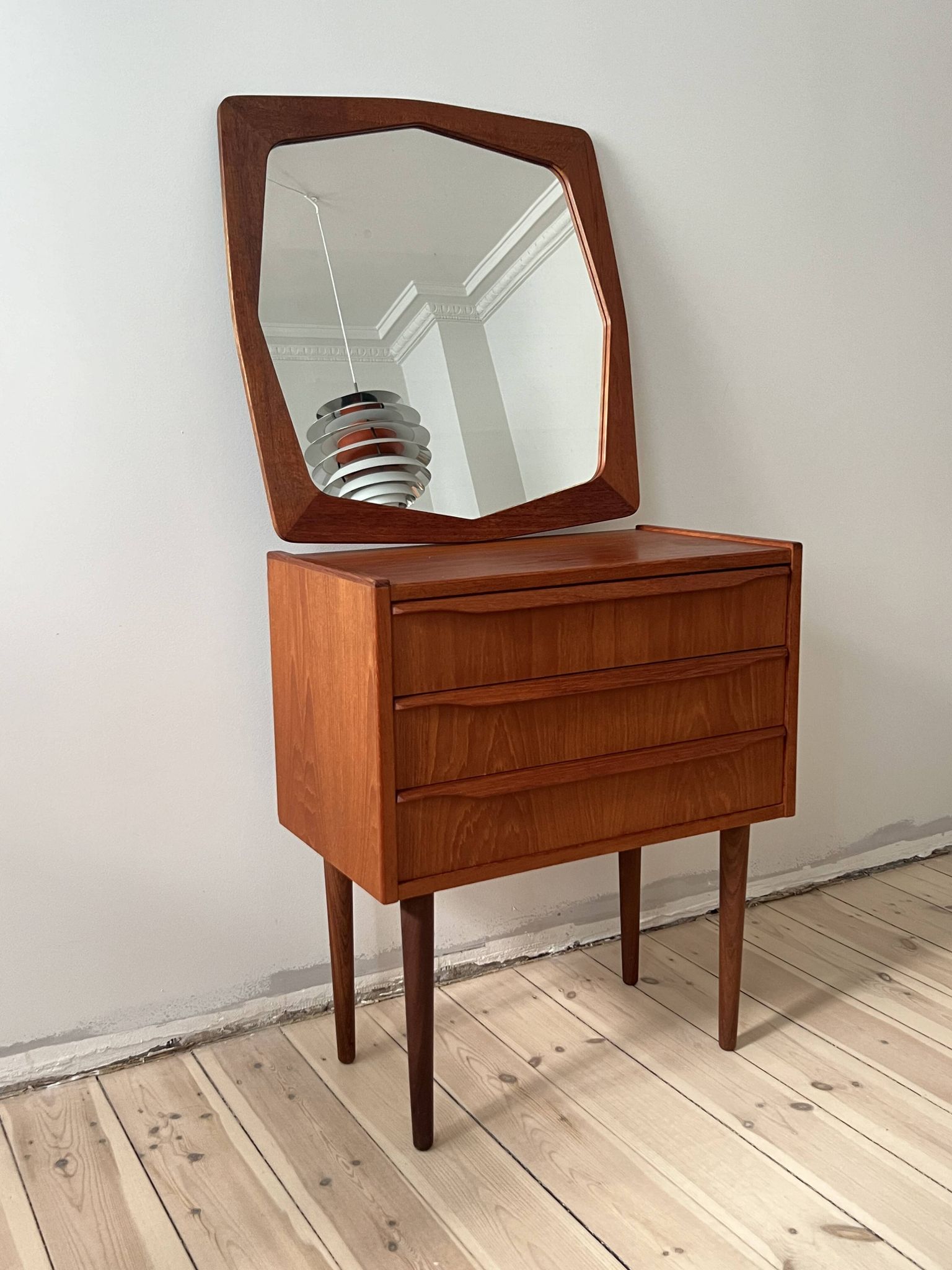 Danish vintage set of chest of drawers and mirror, teak, 1960s