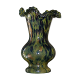 Vase à bord godronné marbré bleu et jaune