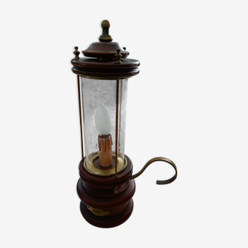 Retro solid wood and brass lamp with handle