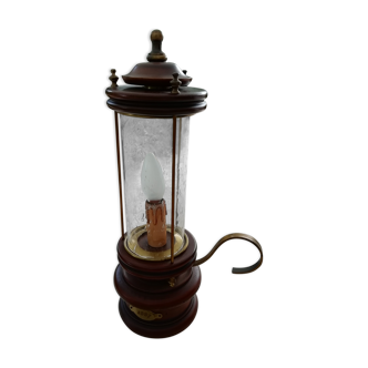 Retro solid wood and brass lamp with handle