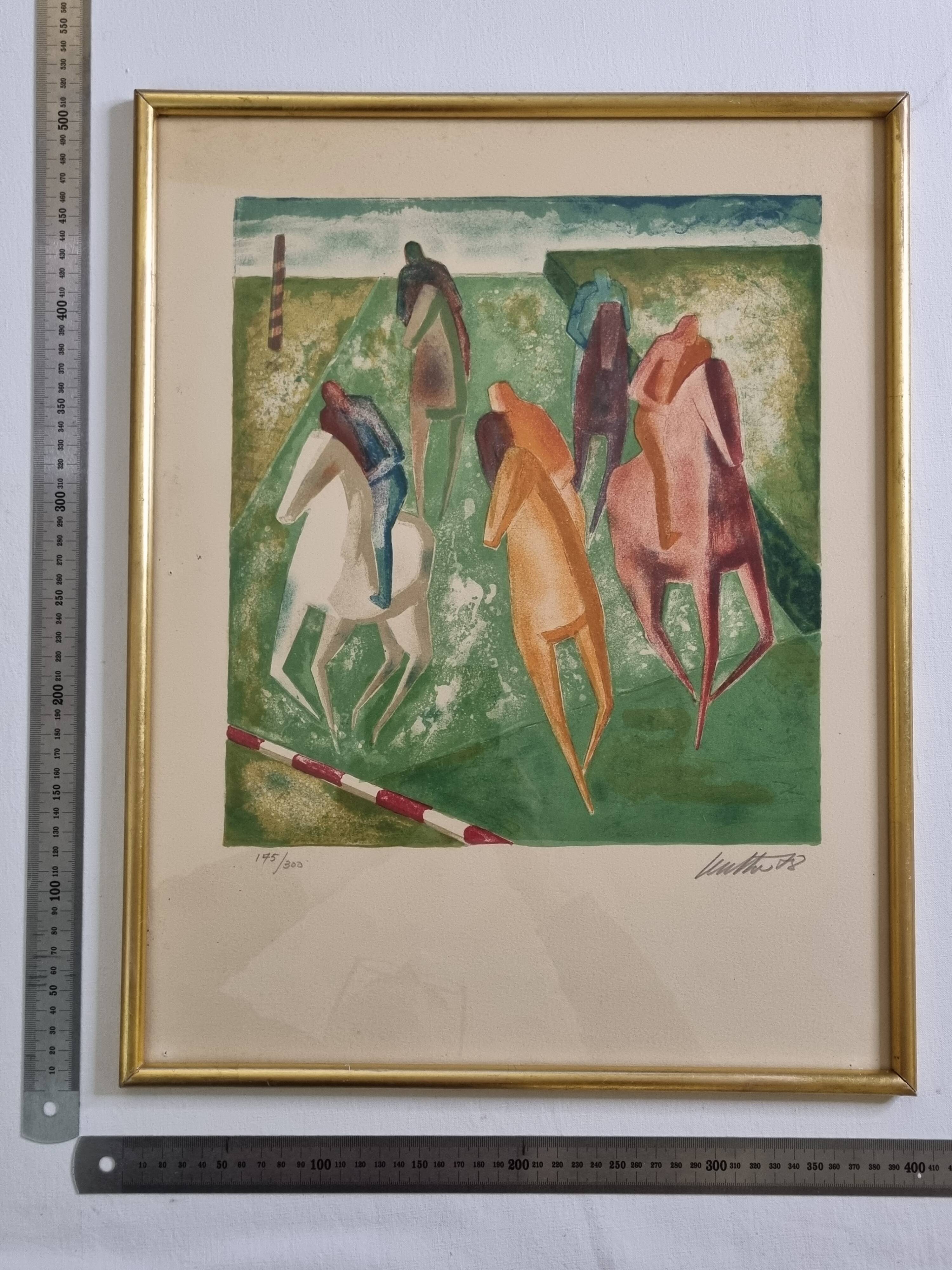 Wolf Reuther Lithograph Signed 160/300 The Horse Race, 40 x 50 cm