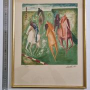 Wolf Reuther Lithograph Signed 160/300 The Horse Race, 40 x 50 cm