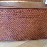 Vintage storage chest - curved - woven rattan - 1970s - mahogany colour