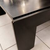 Square black lacquered wood coffee table design 1980