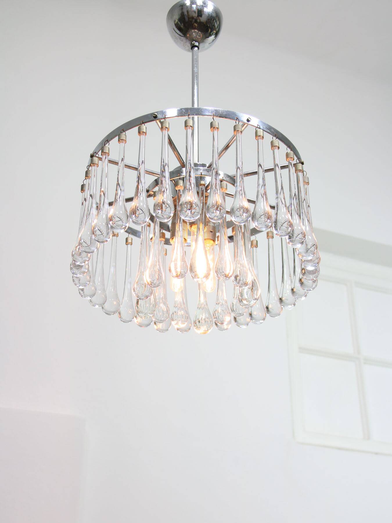 Mid-Century Italian Crystal Teardrop Chandelier, 1960s