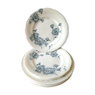 Set of 8 flat plates, Givors faience, daisy model