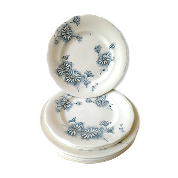 Set de 8 assiettes plates faience de Givors modèle marguerite