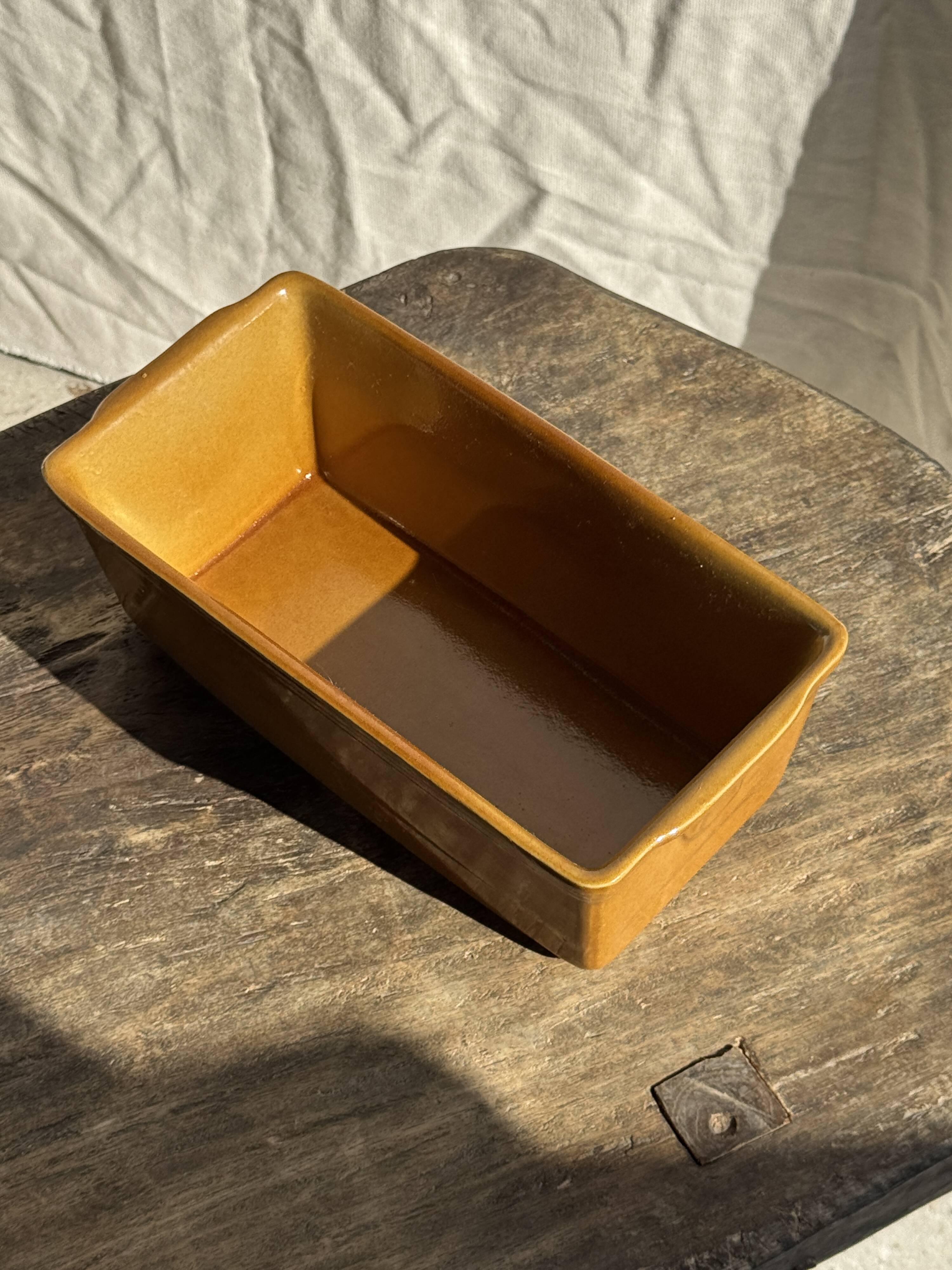 Large ceramic terrine dish in honey and caramel colour H10 L29