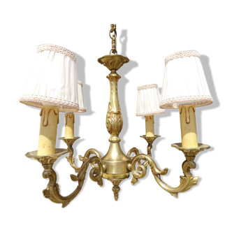 Bronze chandelier with silk lampshade