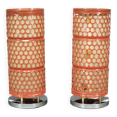 Pair of Red Perforated Metal Space Age Table Lamps, Czechoslovakia, 1970s