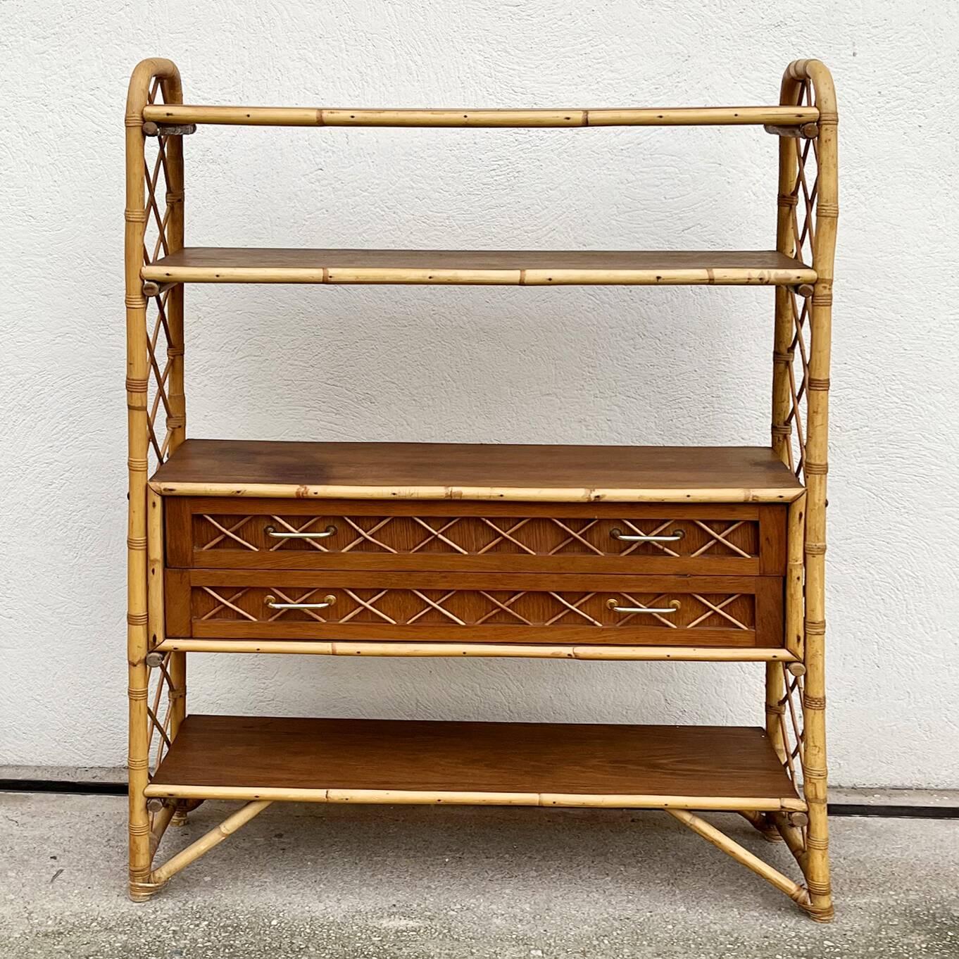 Rattan and bamboo bookcase by Louis Sognot