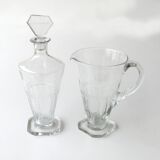 Old wine decanter and matching water pitcher - Crystal - Square model