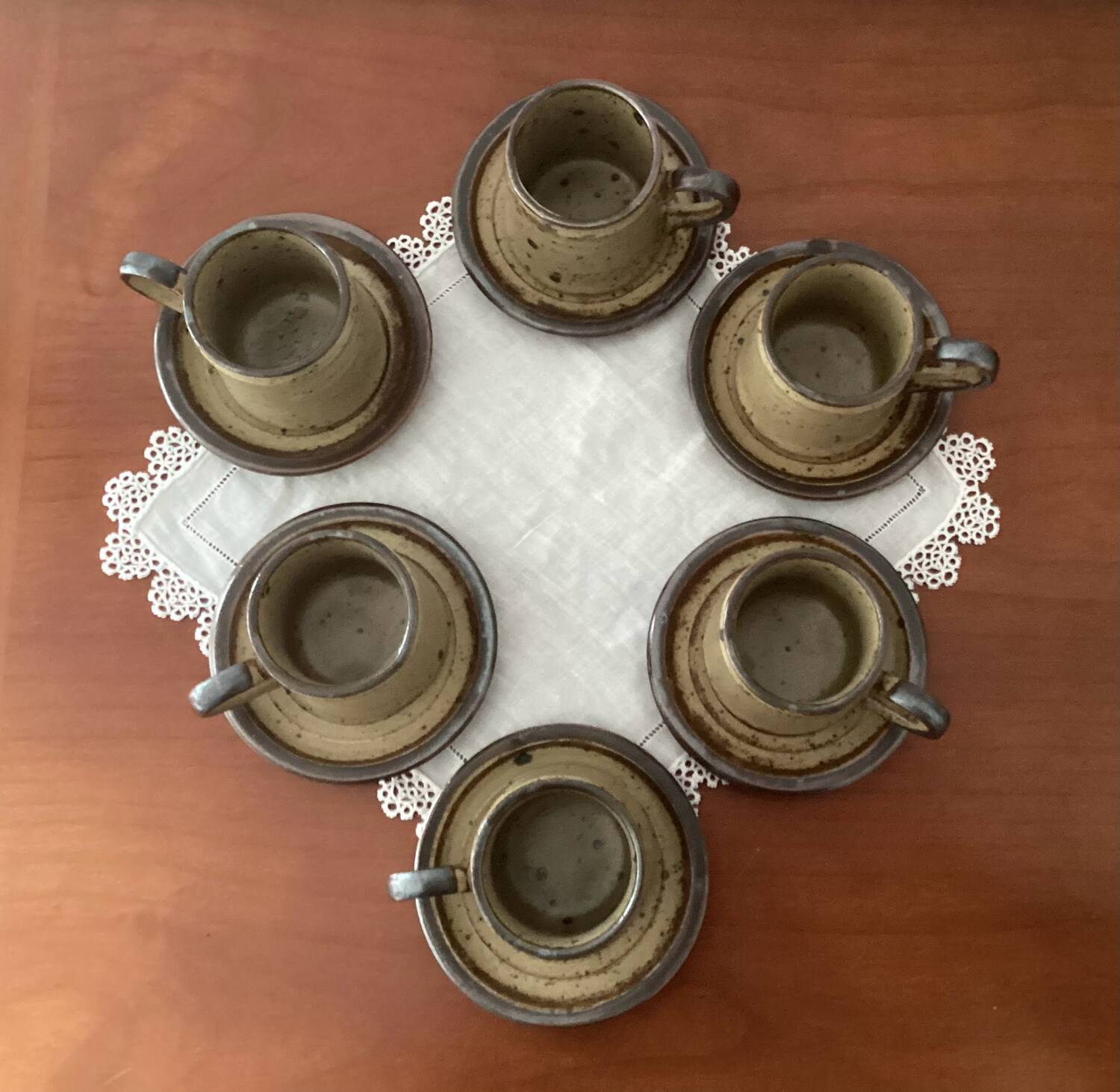 Stoneware Rocaille Cups and Saucers