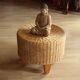 Table d'appoint ronde en rotin, bambou et bois - Vintage